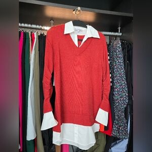 En Saison Red V-Neck Dress with White Details